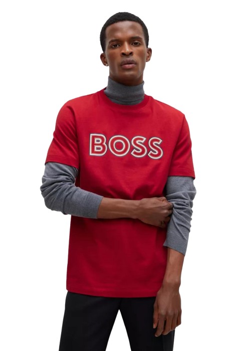 Boss - Logo Baskılı Pamuklu Erkek T-Shirt - 50476801 Kırmızı