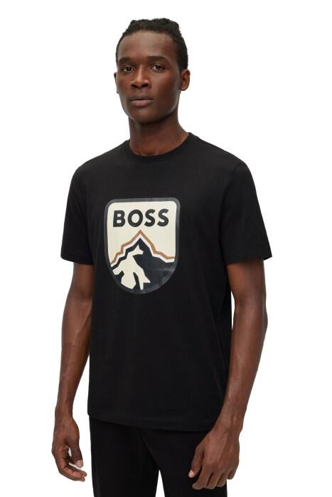 Boss - Logo Baskılı Pamuklu Erkek T-Shirt - 50476801 Siyah