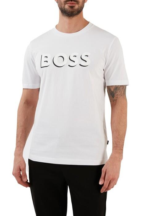 Boss - Logo Baskılı, Pamuklu Erkek T-Shirt - 50481611 Beyaz