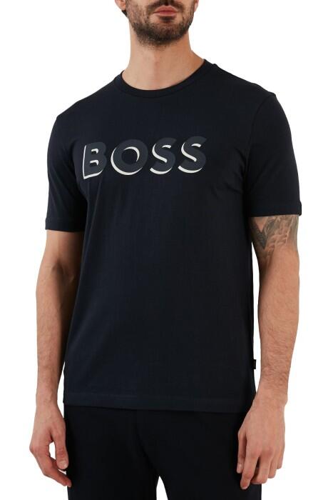 Boss - Logo Baskılı, Pamuklu Erkek T-Shirt - 50481611 Koyu Mavi