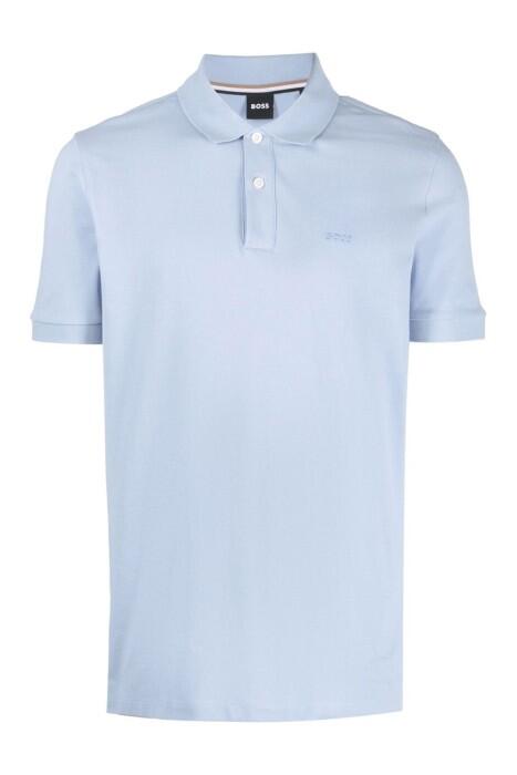 Boss - Logo İşlemeli Organik Pamuklu Erkek Polo T-Shirt - 50468301 Açık Mavi