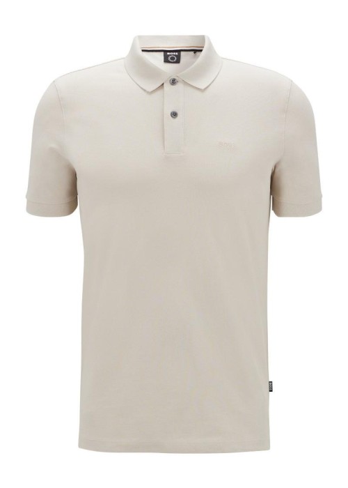 Boss - Logo İşlemeli Organik Pamuklu Erkek Polo T-Shirt - 50468301 Beyaz