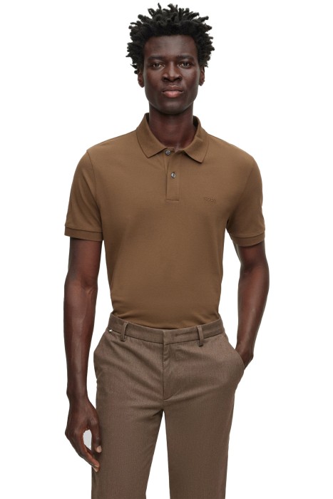 Boss - Logo İşlemeli Organik Pamuklu Erkek Polo T-Shirt - 50468301 Kahverengi
