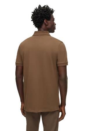 Logo İşlemeli Organik Pamuklu Erkek Polo T-Shirt - 50468301 Kahverengi - Thumbnail