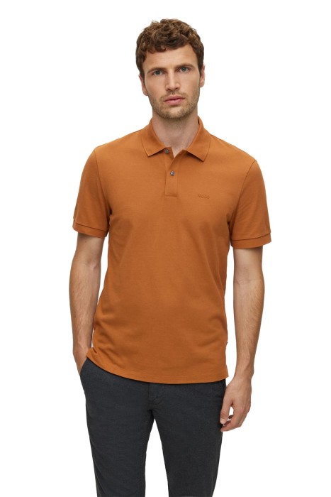 Boss - Logo İşlemeli Organik Pamuklu Erkek Polo T-Shirt - 50468301 Kahverengi