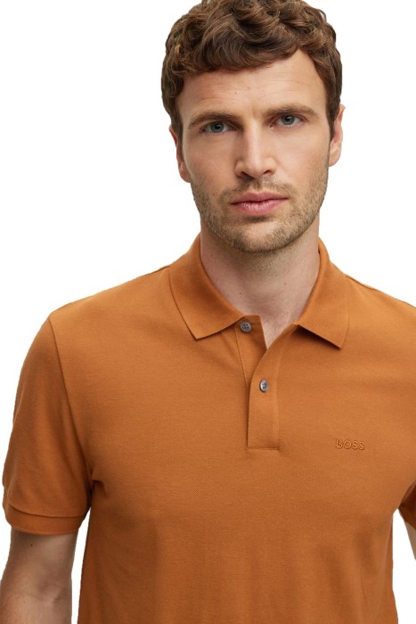 Logo İşlemeli Organik Pamuklu Erkek Polo T-Shirt - 50468301 Kahverengi
