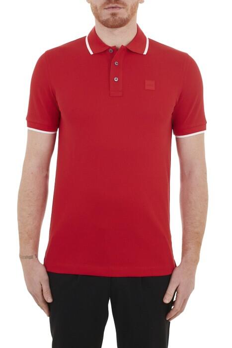 Boss - Logo İşlemeli Organik Pamuklu Erkek Polo T-Shirt - 50468301 Kırmızı