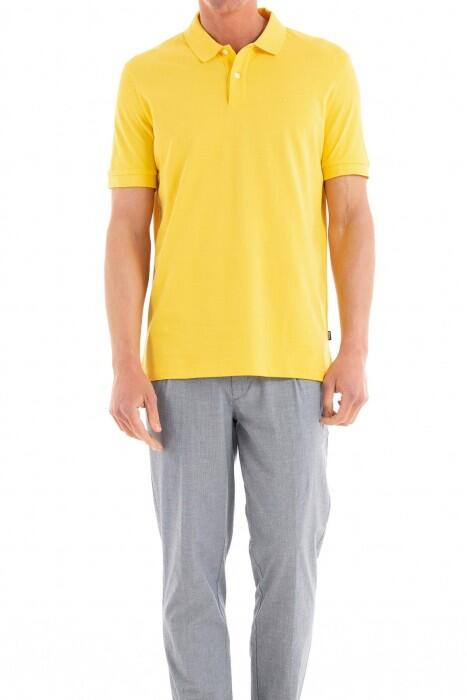 Boss - Logo İşlemeli Organik Pamuklu Erkek Polo T-Shirt - 50468301 Sarı