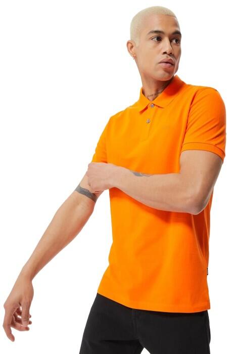 Logo İşlemeli Organik Pamuklu Erkek Polo T-Shirt - 50468301 Turuncu