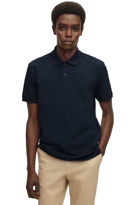 Boss - Logo İşlemeli Organik Pamuklu Polo Erkek T-Shirt - 50468362 Koyu Mavi