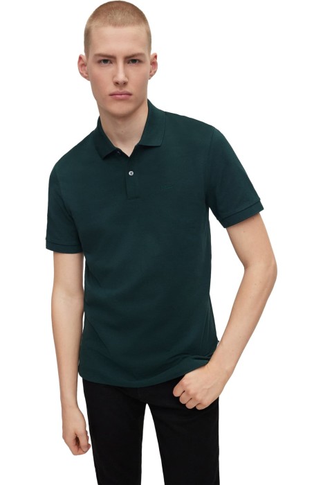 Boss - Logo İşlemeli Organik Pamuklu Polo Erkek T-Shirt - 50468362 Koyu Yeşil