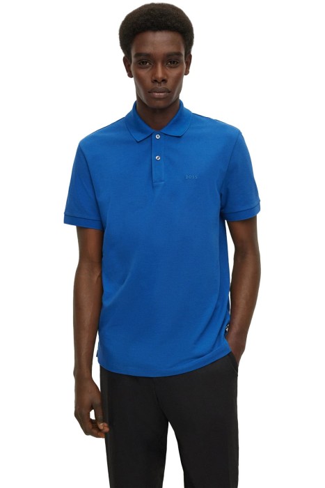 Boss - Logo İşlemeli Organik Pamuklu Polo Erkek T-Shirt - 50468362 Mavi