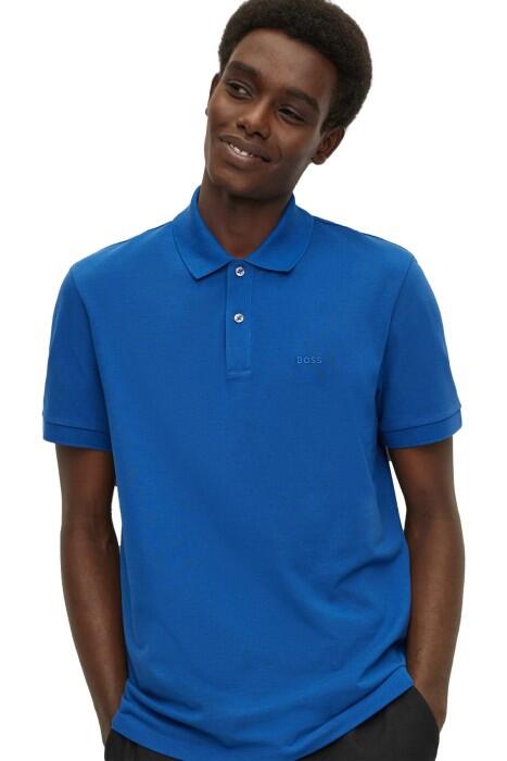 Logo İşlemeli Organik Pamuklu Polo Erkek T-Shirt - 50468362 Mavi - 4