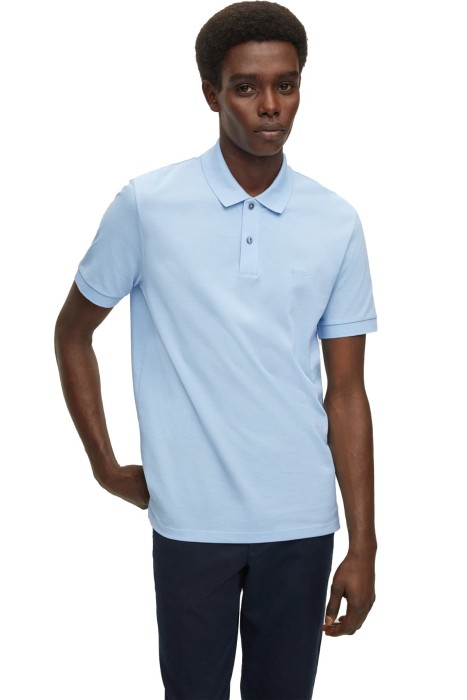 Boss - Logo İşlemeli Organik Pamuklu Polo Erkek T-Shirt - 50468362 Pastel Mavi