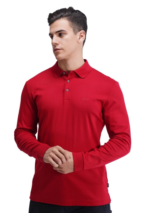 Boss - Logo İşlemeli Organik Pamuklu Polo T-Shirt - 50468392 Kırmızı