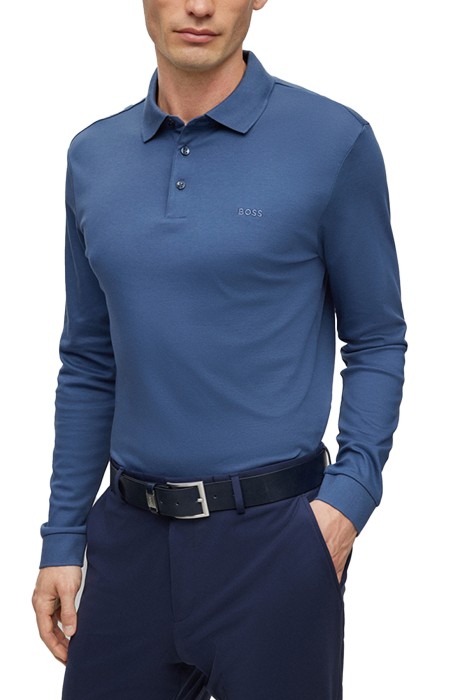 Boss - Logo İşlemeli Organik Pamuklu Polo T-Shirt - 50468392 Mavi