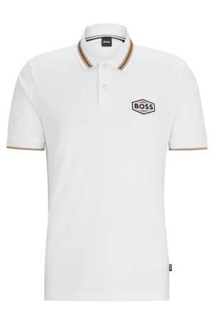 Logo Rozetli Merselize Pamuklu Erkek Polo T-Shirt - 50495553 Beyaz - Thumbnail