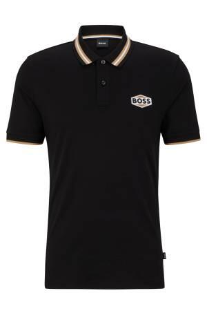 Logo Rozetli Merselize Pamuklu Erkek Polo T-Shirt - 50495553 Siyah - Thumbnail