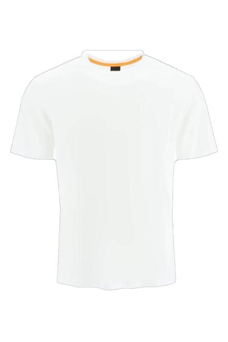 Logo Yamalı, Pamuklu Jarse Erkek T-Shirt - 50478771 Beyaz