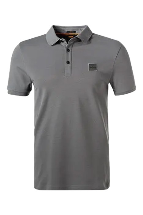 Boss - Logo Yamalı Streç Pamuklu Erkek Polo T-Shirt - 50472668 Koyu Gri