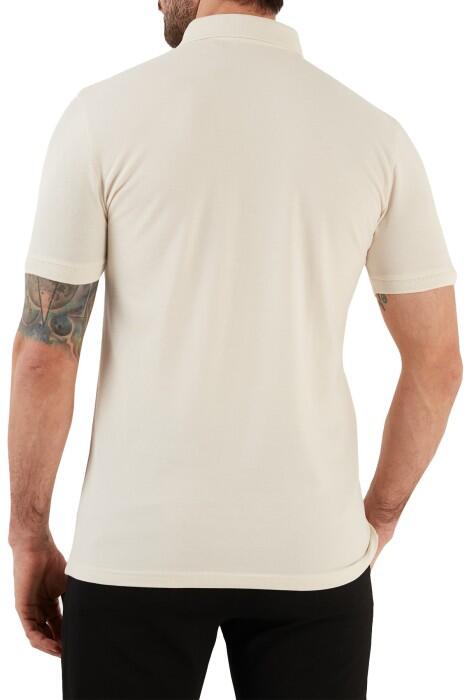 Logo Yamalı Streç Pamuklu Erkek Polo T-Shirt - 50472668 Krem