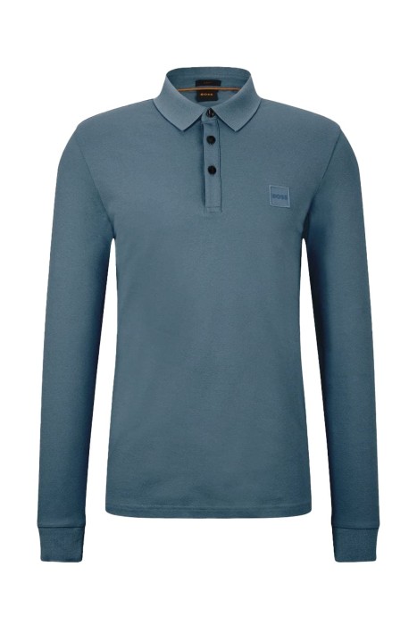 Boss - Logo Yamalı Uzun Kollu Erkek Polo T-Shirt - 50472681 Açık Mavi