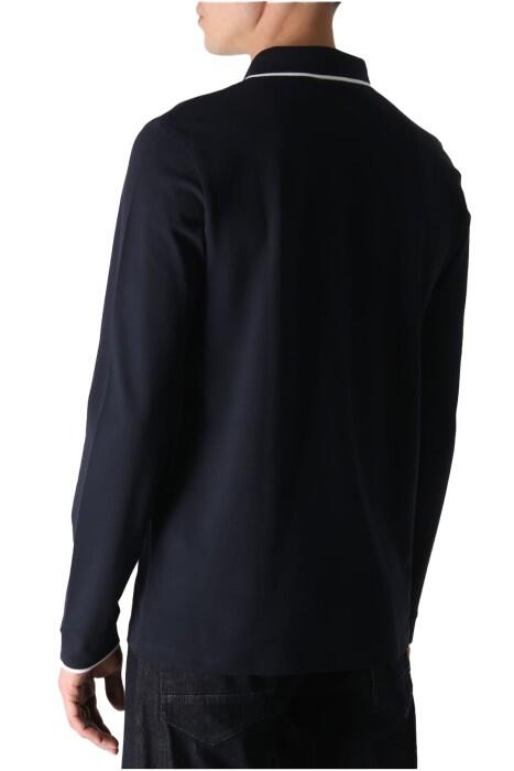 Logo Yamalı, Uzun Kollu Streç Pamuklu Erkek Polo T-Shirt - 50484860 Koyu Mavi