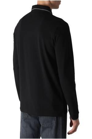 Logo Yamalı, Uzun Kollu Streç Pamuklu Erkek Polo T-Shirt - 50484860 Siyah - Thumbnail