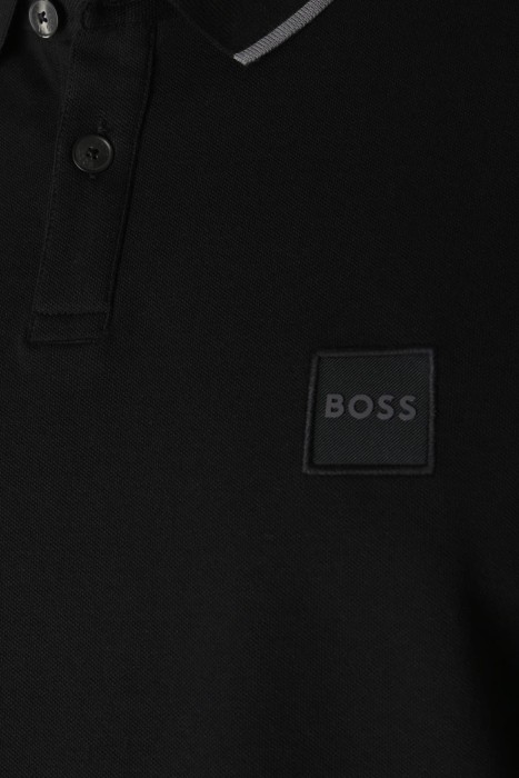 Logo Yamalı, Uzun Kollu Streç Pamuklu Erkek Polo T-Shirt - 50484860 Siyah