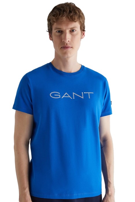 Gant - Logolu Erkek T-Shirt - 2323166T Mavi/Beyaz