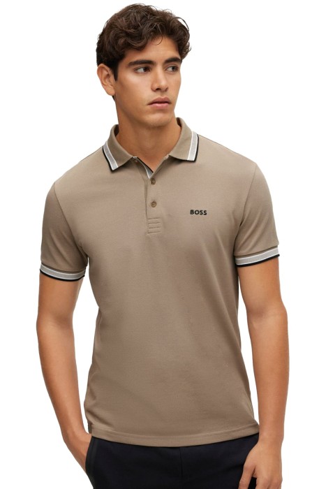 Boss - Logolu Organik Pamuklu Erkek Polo T-Shirt - 50468983 Haki