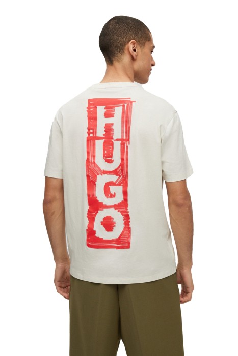 Hugo - Logolu Pamuklu Erkek T-Shirt - 50493996 Ekru