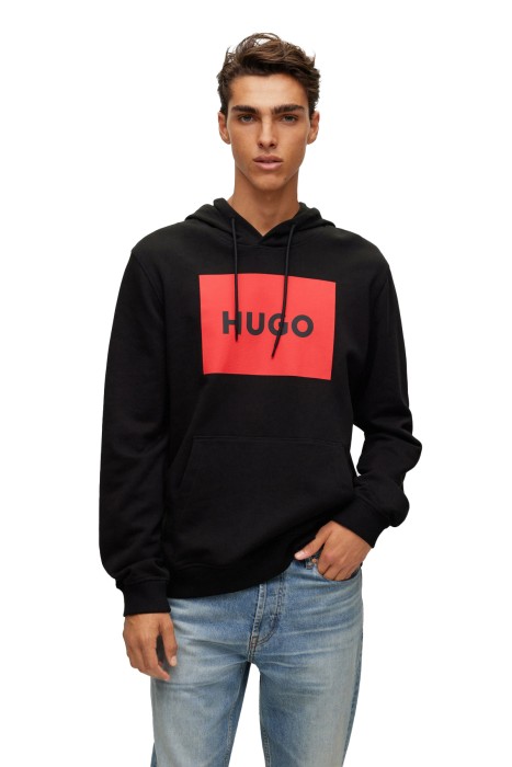 Hugo - Logolu Pamuklu Kapüşonlu Erkek SweatShirt - 50473168 Siyah