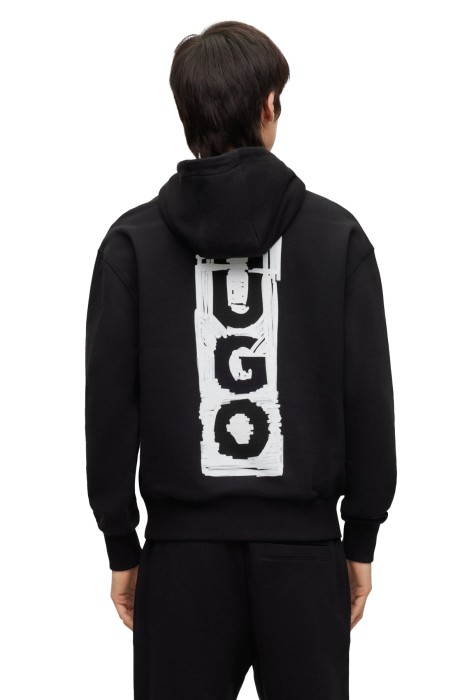 Hugo - Logolu Pamuklu Kapüşonlu Erkek SweatShirt - 50494180 Siyah