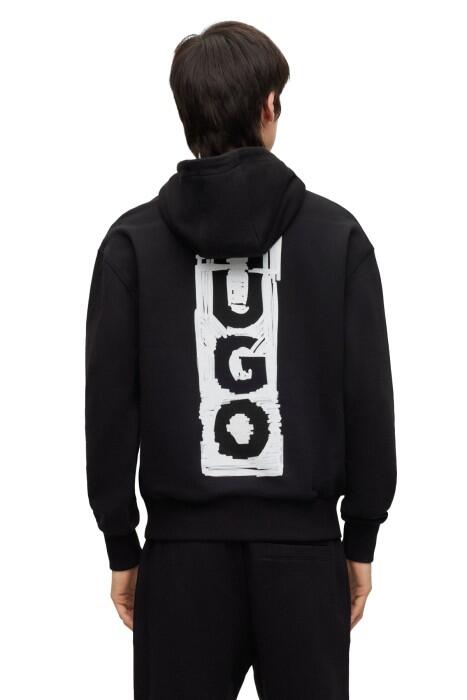 Hugo - Logolu Pamuklu Kapüşonlu Erkek SweatShirt - 50494180 Siyah