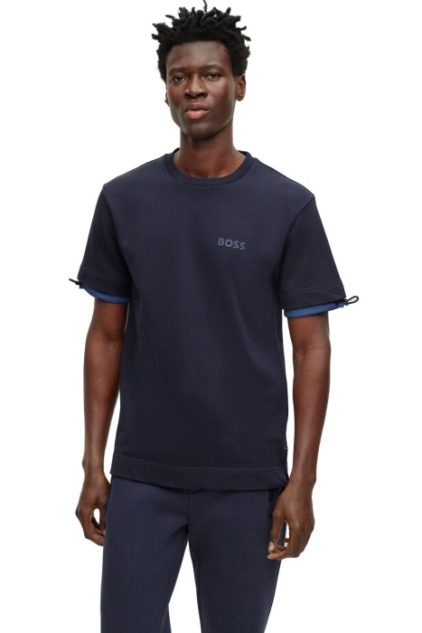 Boss - Logolu Performans Kumaşından Erkek T-Shirt - 50494877 Koyu Mavi