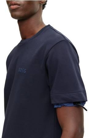 Logolu Performans Kumaşından Erkek T-Shirt - 50494877 Koyu Mavi - Thumbnail