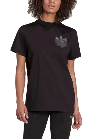 Loose Tee with Trefoil Fringe Embroidery Kadın T-Shirt - H18066 Siyah - EU-Adidas