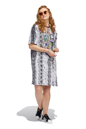 Love Unites Doodle Kadın T-Shirt Elbise - HC3083 Beyaz/Gri - Adidas