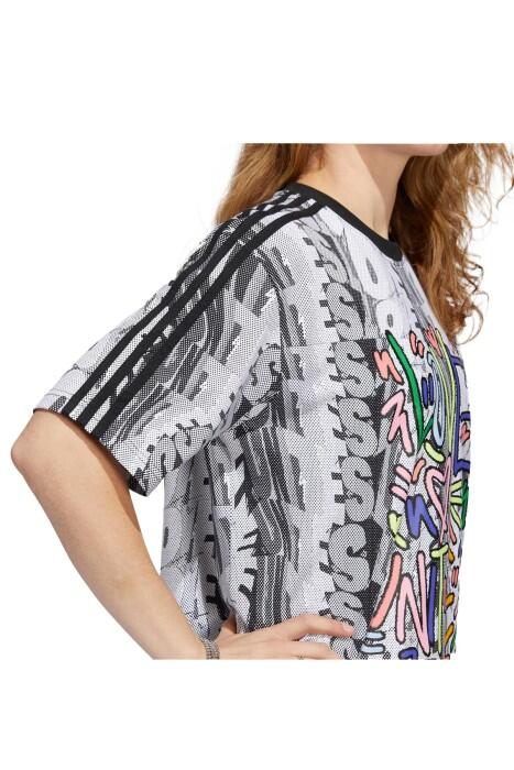 Love Unites Doodle Kadın T-Shirt Elbise - HC3083 Beyaz/Gri - 7