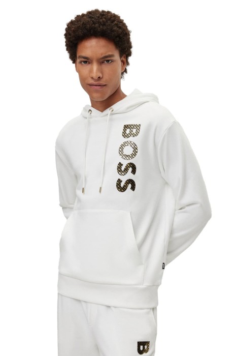 Boss - Monogram Dolgulu Logolu Kapüşonlu Erkek SweatShirt - 50481746 Beyaz