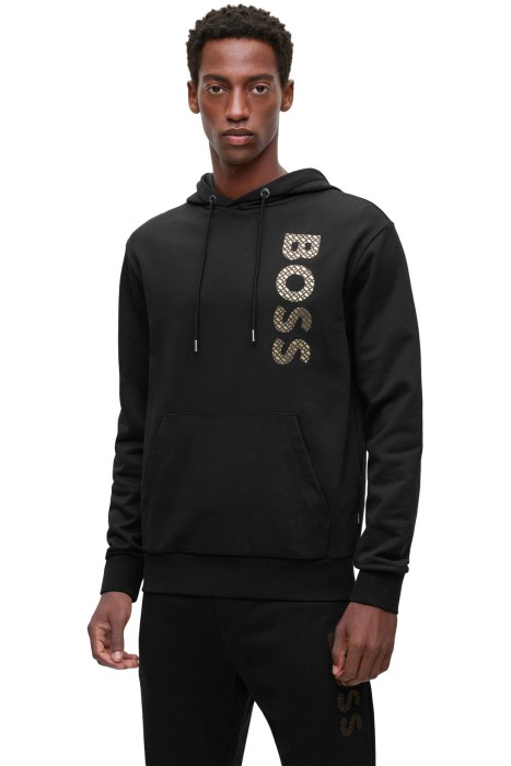Boss - Monogram Dolgulu Logolu Kapüşonlu Erkek SweatShirt - 50481746 Siyah