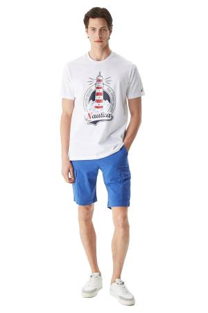Nautica Baskılı Erkek T-Shirt - V35531T Beyaz - Thumbnail