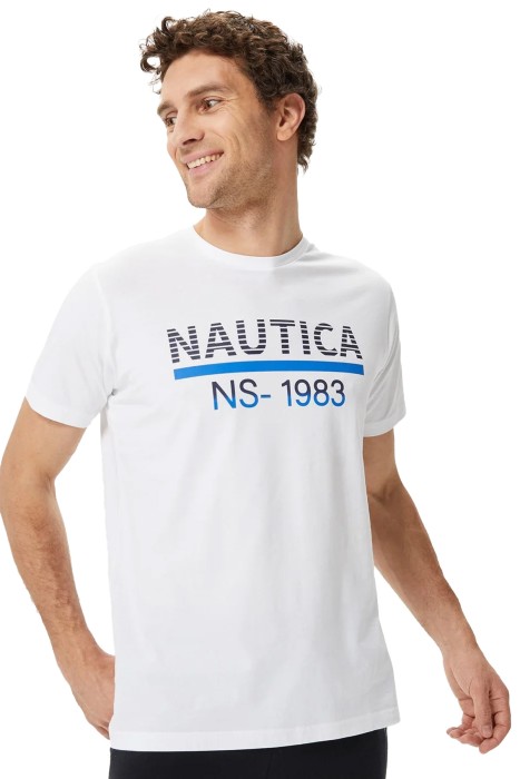 Nautica - Nautica Baskılı Erkek T-Shirt - V35532T Beyaz