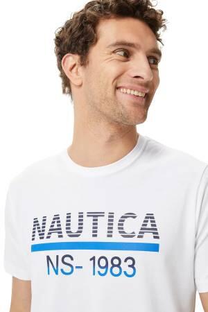 Nautica Baskılı Erkek T-Shirt - V35532T Beyaz - Thumbnail