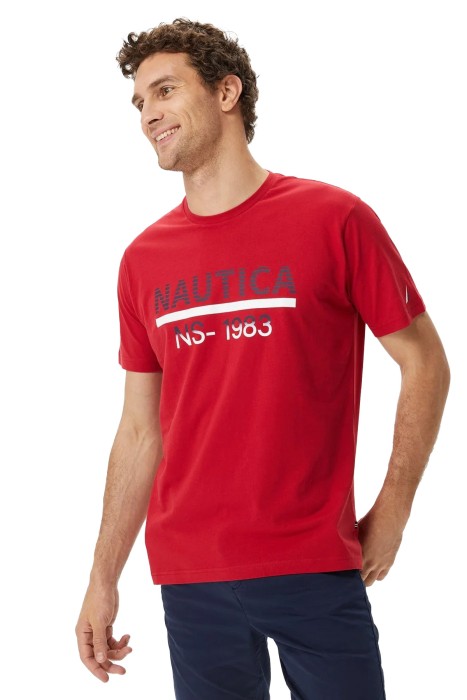 Nautica - Nautica Baskılı Erkek T-Shirt - V35532T Kırmızı