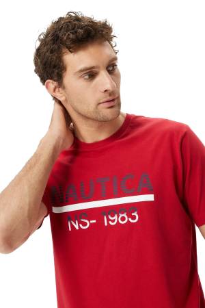 Nautica Baskılı Erkek T-Shirt - V35532T Kırmızı - Thumbnail