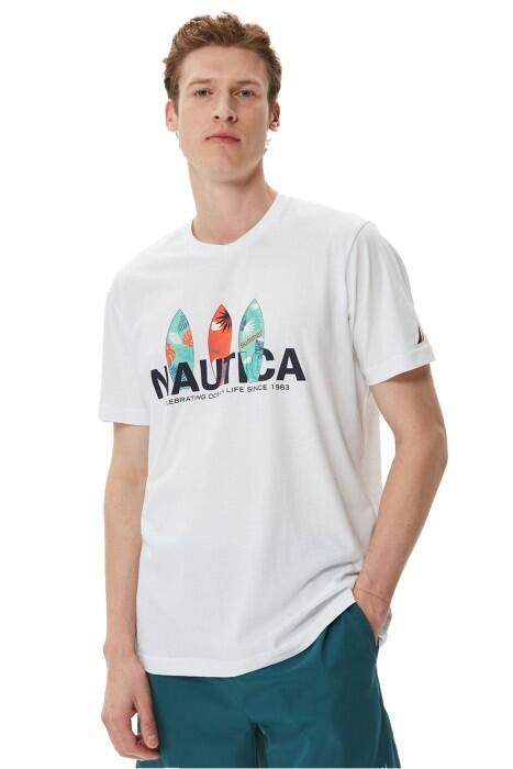 Nautica - Nautica Erkek T-Shirt - V35508T Beyaz