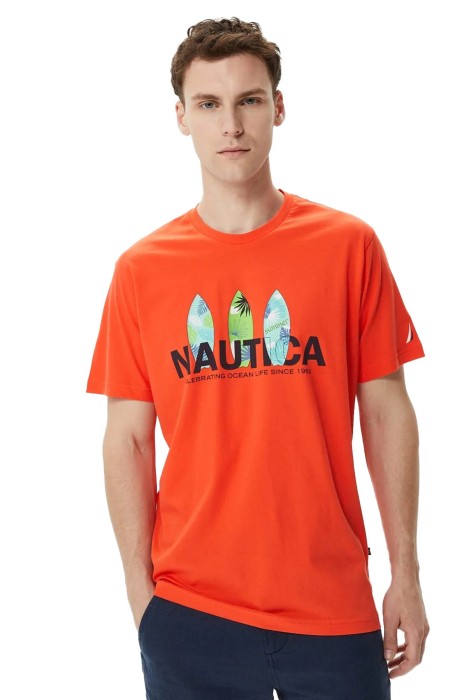 Nautica - Nautica Erkek T-Shirt - V35508T Turuncu
