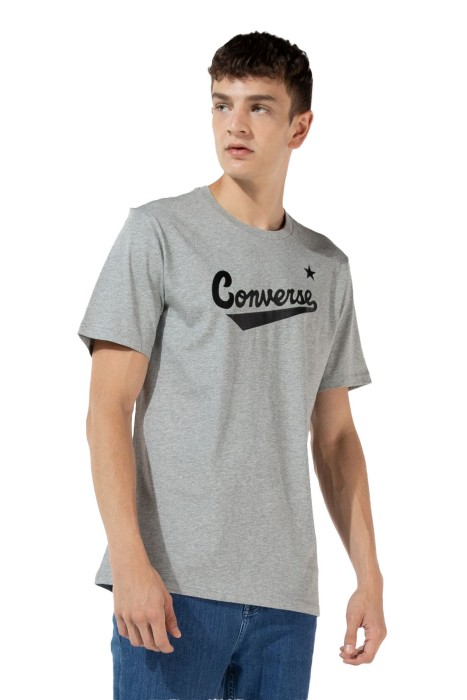 Converse - Nova Center Front Tee Erkek T-shirt - 10018235 Gri Melanj